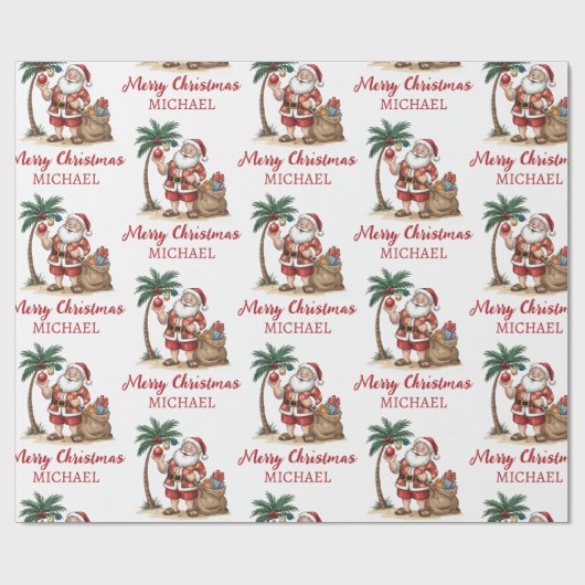 Personalized Santa Beach Tropical Hawaiian Palm    Geschenkpapier (Flach)