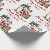Personalized Santa Beach Tropical Hawaiian Palm    Geschenkpapier (Ecke)
