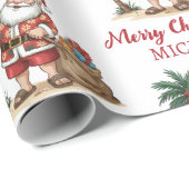 Personalized Santa Beach Tropical Hawaiian Palm    Geschenkpapier (Rolleneckpunkt)