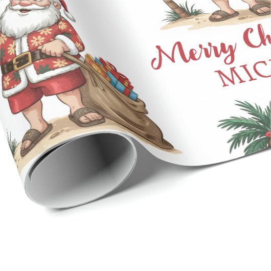 Personalized Santa Beach Tropical Hawaiian Palm Geschenkpapier (Rolleneckpunkt)