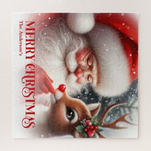 Personalized Santa Claus and Rudolph Festive Gift Puzzle (Horizontal)