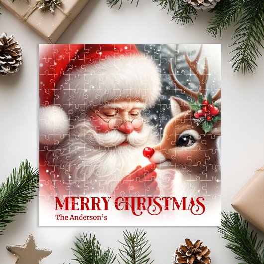 Personalized Santa Claus and Rudolph Festive Gift Puzzle