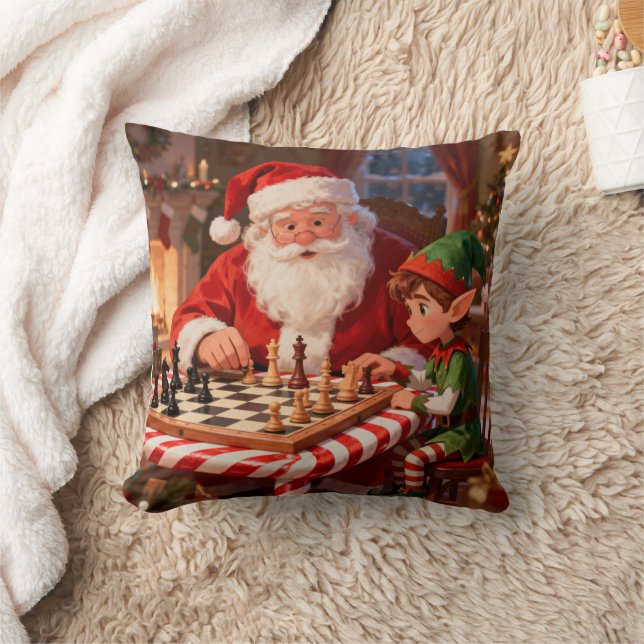 Personalized Santa & Elf Chess Game Christmas Kissen (Decke)