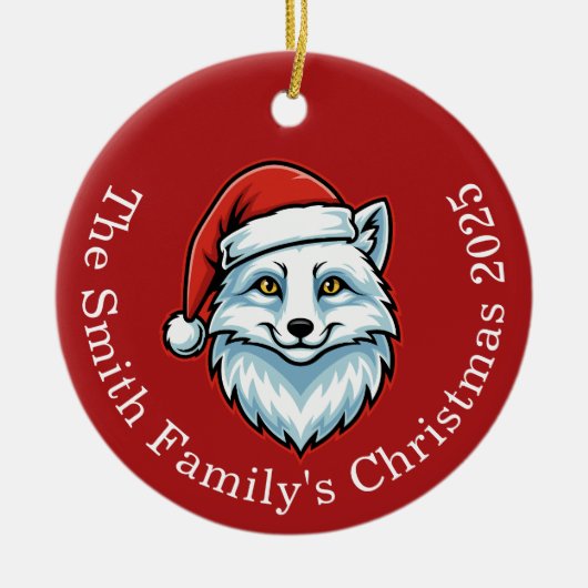 Personalized Santa Fox Ceramic Christmas Ornament (Vorne)