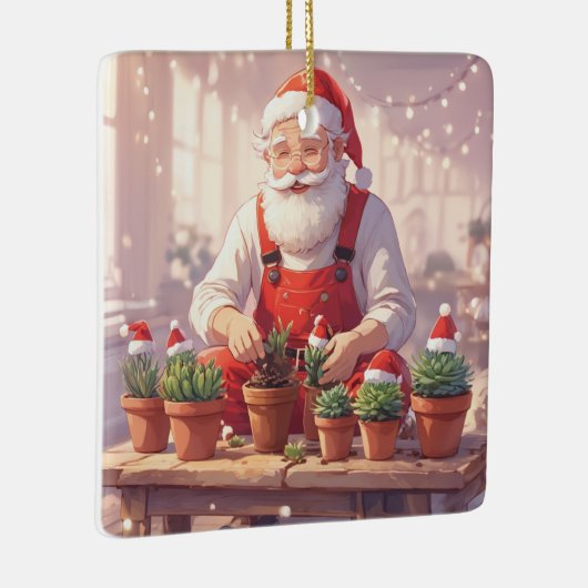 Personalized Santa Gardener Succulent Christmas Keramikornament (Rechts)