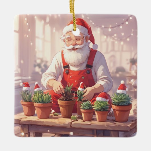 Personalized Santa Gardener Succulent Christmas Keramikornament (Vorderseite)