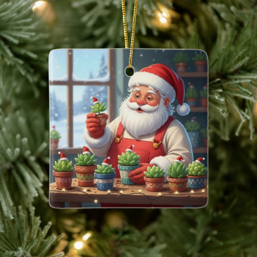 Personalized Santa Gardener Succulent Christmas Keramikornament (Baum)