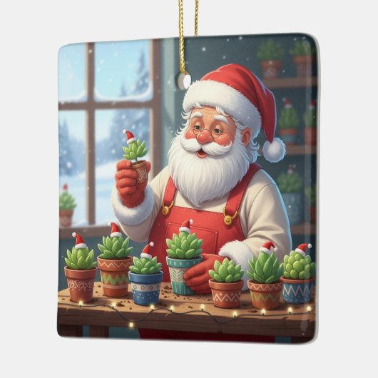 Personalized Santa Gardener Succulent Christmas Keramikornament (Links)