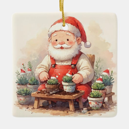 Personalized Santa Gardener Succulent Christmas Keramikornament (Vorderseite)