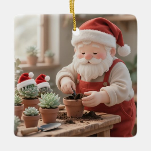 Personalized Santa Gardener Succulent Christmas Keramikornament (Vorderseite)