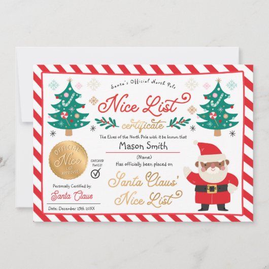 Personalized Santa Official Nice List Certificate Einladung (Vorderseite)