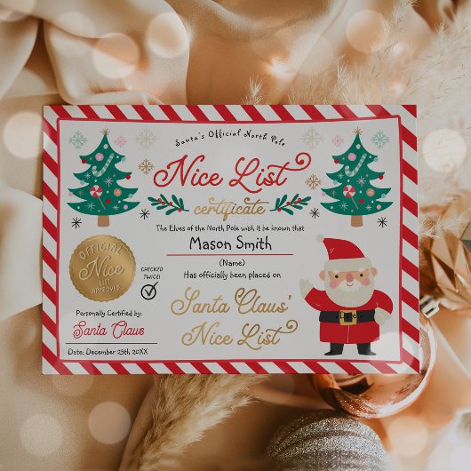 Personalized Santa Official Nice List Certificate Einladung