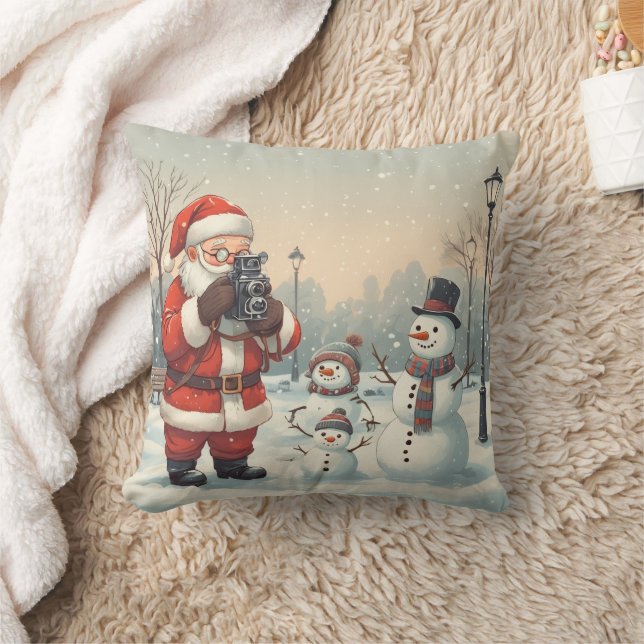 Personalized Santa Photographer & Snowman Selfie  Kissen (Decke)