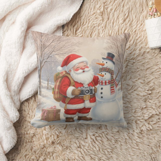 Personalized Santa Photographer & Snowman Selfie  Kissen (Decke)