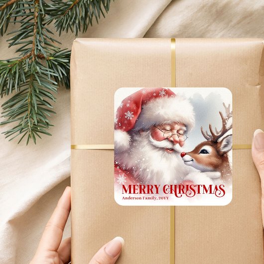 Personalized Santa Rudolph Christmas Kids Gift  Quadratischer Aufkleber