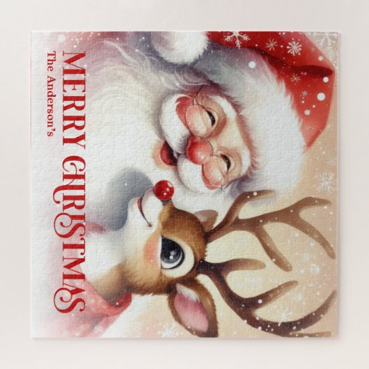 Personalized Santa Rudolph Snowy Christmas Puzzle (Horizontal)