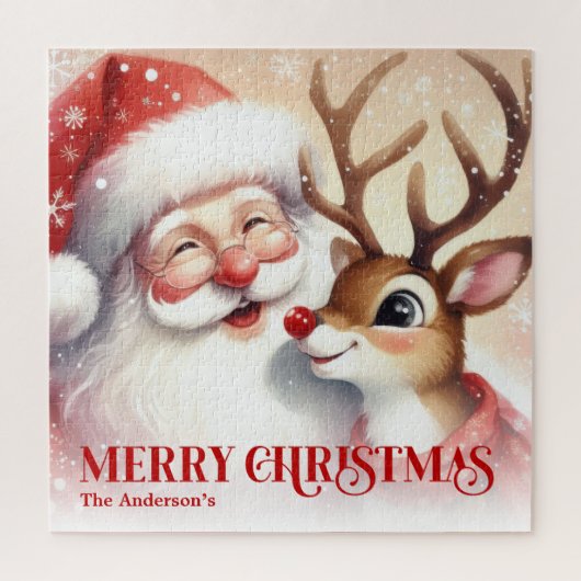 Personalized Santa Rudolph Snowy Christmas Puzzle (Vertikal)
