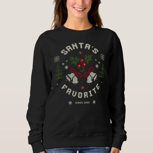 Personalized “Santa’s Favorite” Faux Knit Sweatshirt (Vorderseite)