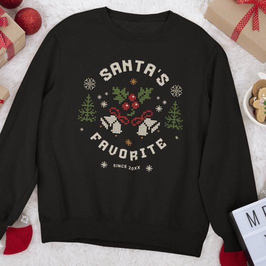 Personalized “Santa’s Favorite” Faux Knit Sweatshirt