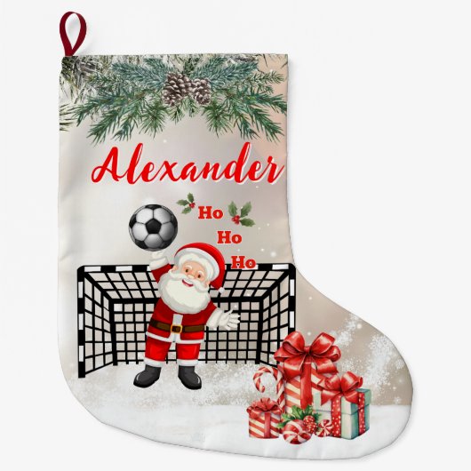Personalized Santa Soccer Christmas Santa Soccer Großer Weihnachtsstrumpf (Vorderseite)