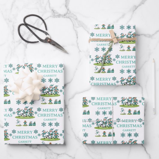 Personalized Santa Soccer Wrapping Paper Sheets Geschenkpapier Set (Vorderseite)