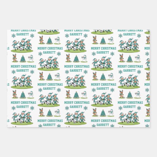 Personalized Santa Soccer Wrapping Paper Sheets Geschenkpapier Set (Vorderseite 2)