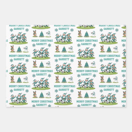 Personalized Santa Soccer Wrapping Paper Sheets Geschenkpapier Set (Vorderseite)