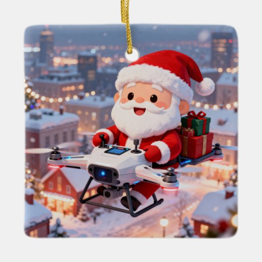 Personalized Santa's High-Tech Delivery Drone Keramikornament (Vorderseite)