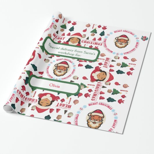 Personalized Santa's Workshop Christmas Gift Wrap Geschenkpapier (Ungerollt)