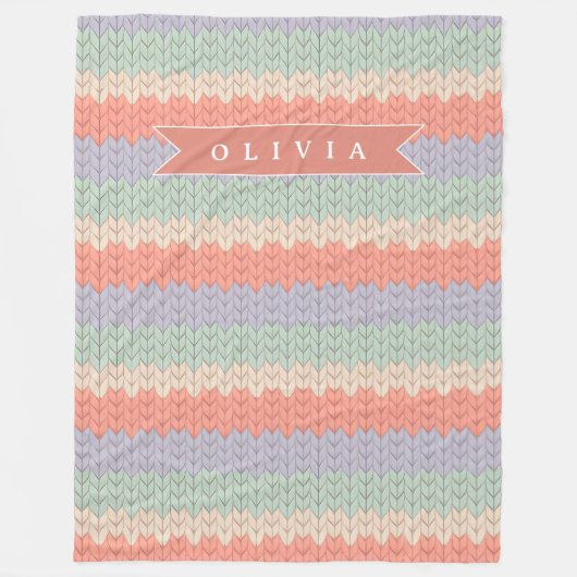 Personalized Scandinavian Pastel Knit Pattern Name Fleecedecke (Vorderseite)