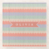 Personalized Scandinavian Pastel Knit Pattern Name Glasuntersetzer (Vorderseite)