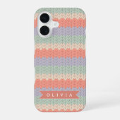 Personalized Scandinavian Pastel Knit Pattern Name iPhone 16 Hülle (Rückseite)