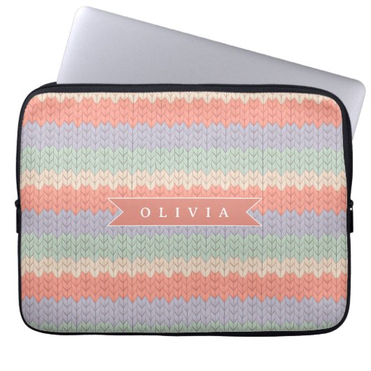 Personalized Scandinavian Pastel Knit Pattern Name Laptopschutzhülle (Vorderseite)
