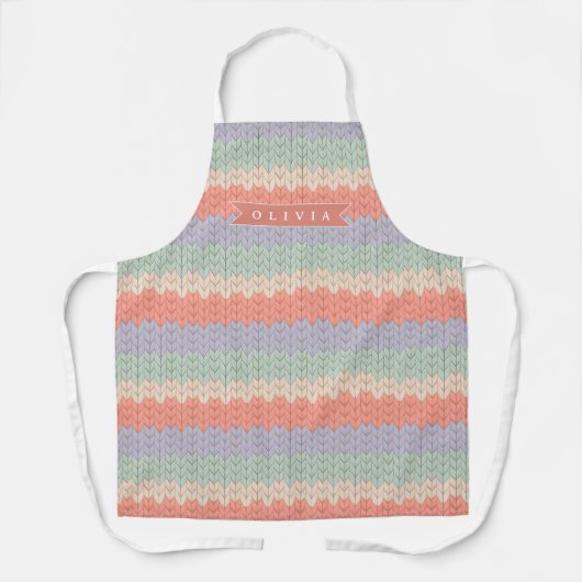 Personalized Scandinavian Pastel Knit Pattern Name Schürze (Vorderseite)