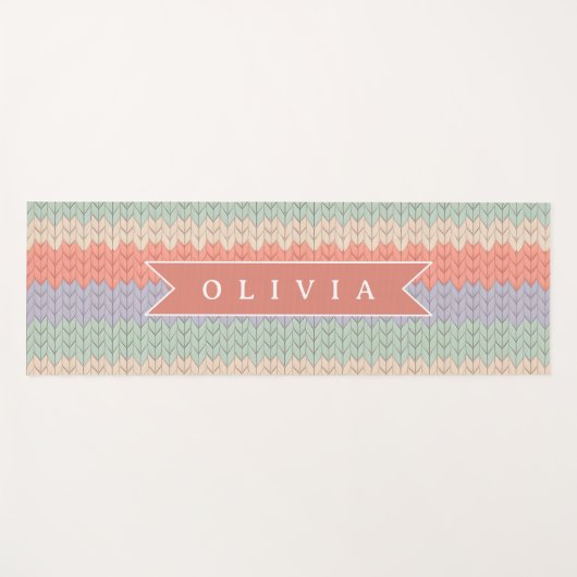Personalized Scandinavian Pastel Knit Pattern Name Yogamatte (Vorderseite (Horizontal))