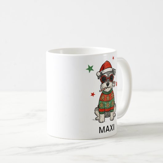 Personalized Schnauzer Gingerbread Ugly Sweater Kaffeetasse (VorderseiteRechts)