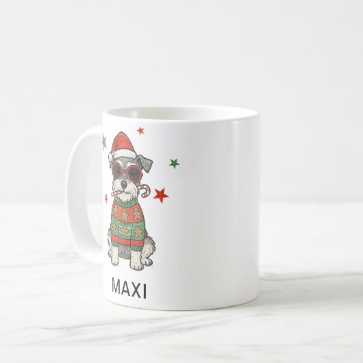 Personalized Schnauzer Gingerbread Ugly Sweater Kaffeetasse (Vorderseite Links)
