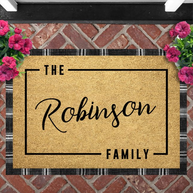 Personalized Script Family Name Doormat Custom Fußmatte (Minimalist Script Family Name Doormat Personalized Custom Border Welcome Mat Housewarming Gift)