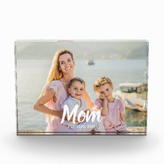 Personalized Script Mom Established Photo Keepsake Fotoblock (Vorderseite)