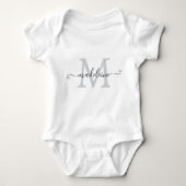 Personalized Script Name Monogram Silver Gray Baby Strampler (Vorderseite)