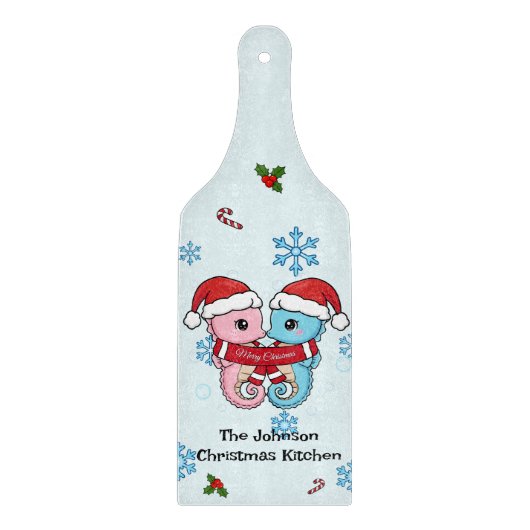 Personalized Seahorse Christmas Cutting Board Schneidebrett (Vorderseite)