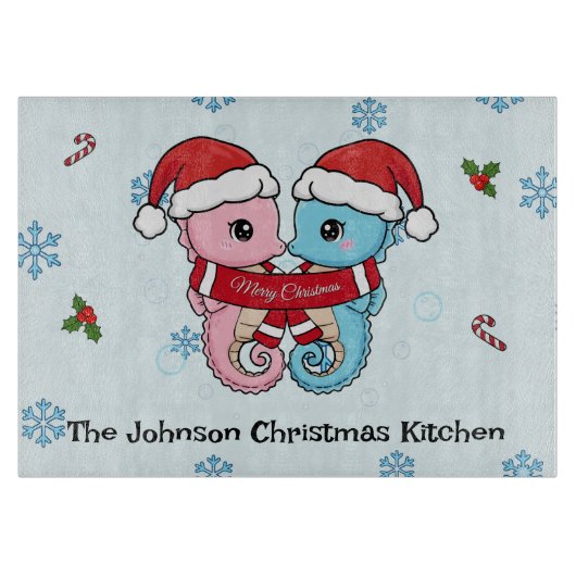 Personalized Seahorse Christmas Cutting Board Schneidebrett (Vorderseite)
