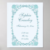Personalized Seashells Teal Birth Info Poster (Vorne)