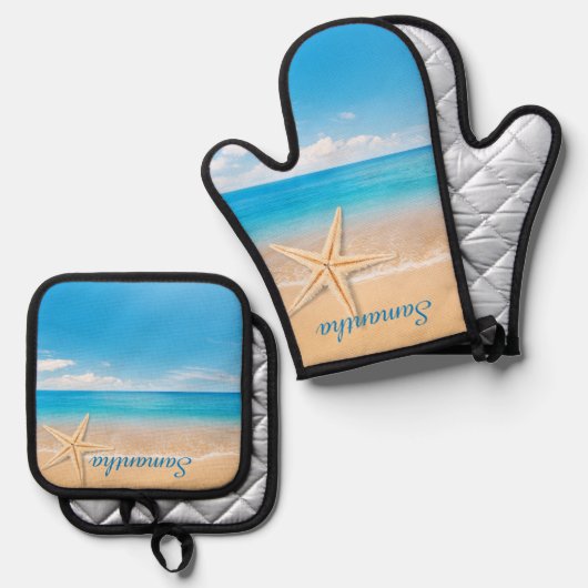 Personalized Seaside Kitchen Mitt & Pot Set (Vorderseite/Rückseite)