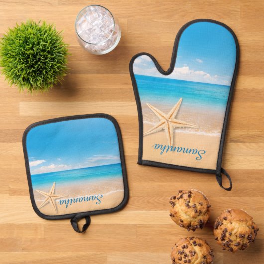 Personalized Seaside Kitchen Mitt & Pot Set (Oben Unten)