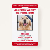 Personalized Service Dog Allergy Alert Dog Photo Ausweis (Vorderseite)