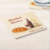 Personalized Shabbat Shalom Watercolor Coaster Rechteckiger Pappuntersetzer (angewinkelt)