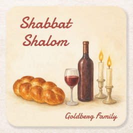 Personalized Shabbat Shalom Watercolor Coaster  Rechteckiger Pappuntersetzer