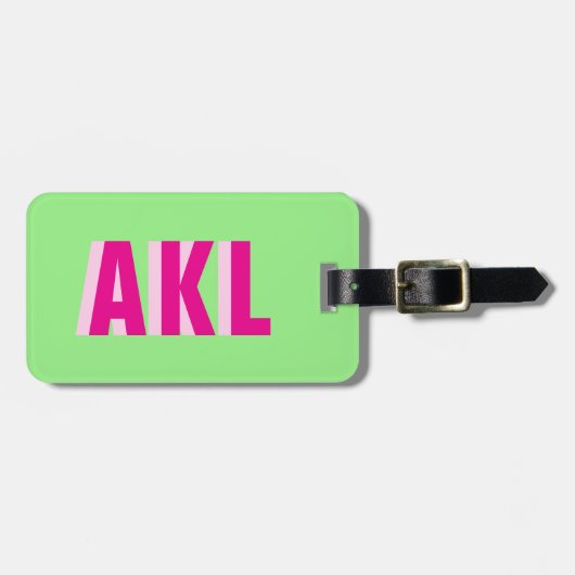 Personalized Shadow Monogram Pink Green Custom Gepäckanhänger (Vorderseite horizontal)