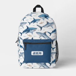 Personalized Shark Pattern Backpack for Boys Bedruckter Rucksack